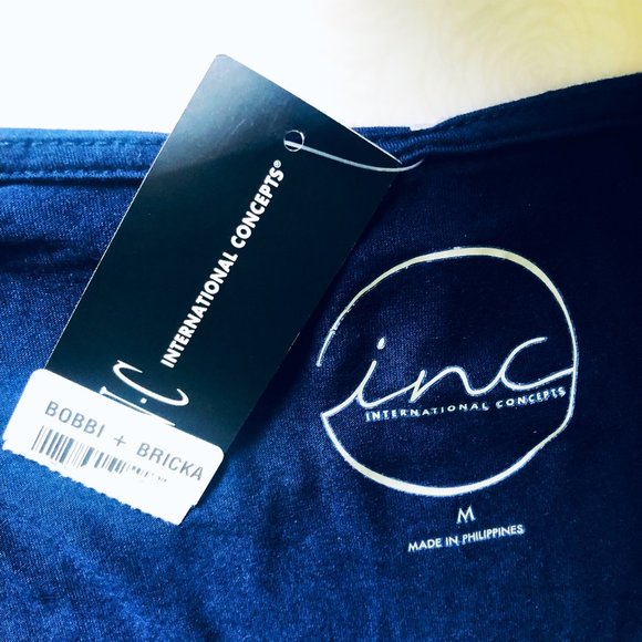 INC INTERNATIONAL CONCEPTS Bobbi + Bricka Navy Lace Front Sheer Long Sleeves NWT - Picture 3 of 5